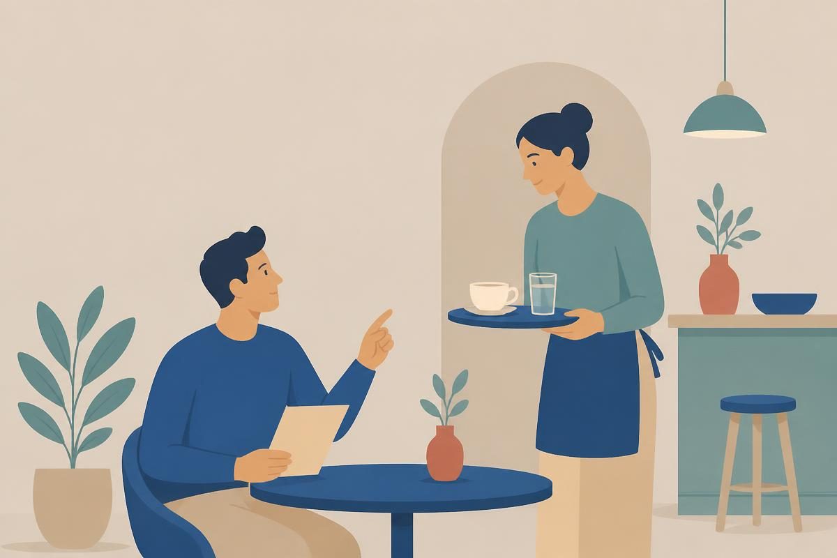 Scene illustration for the listening dialogue „У кафићу“ - ordering in a café