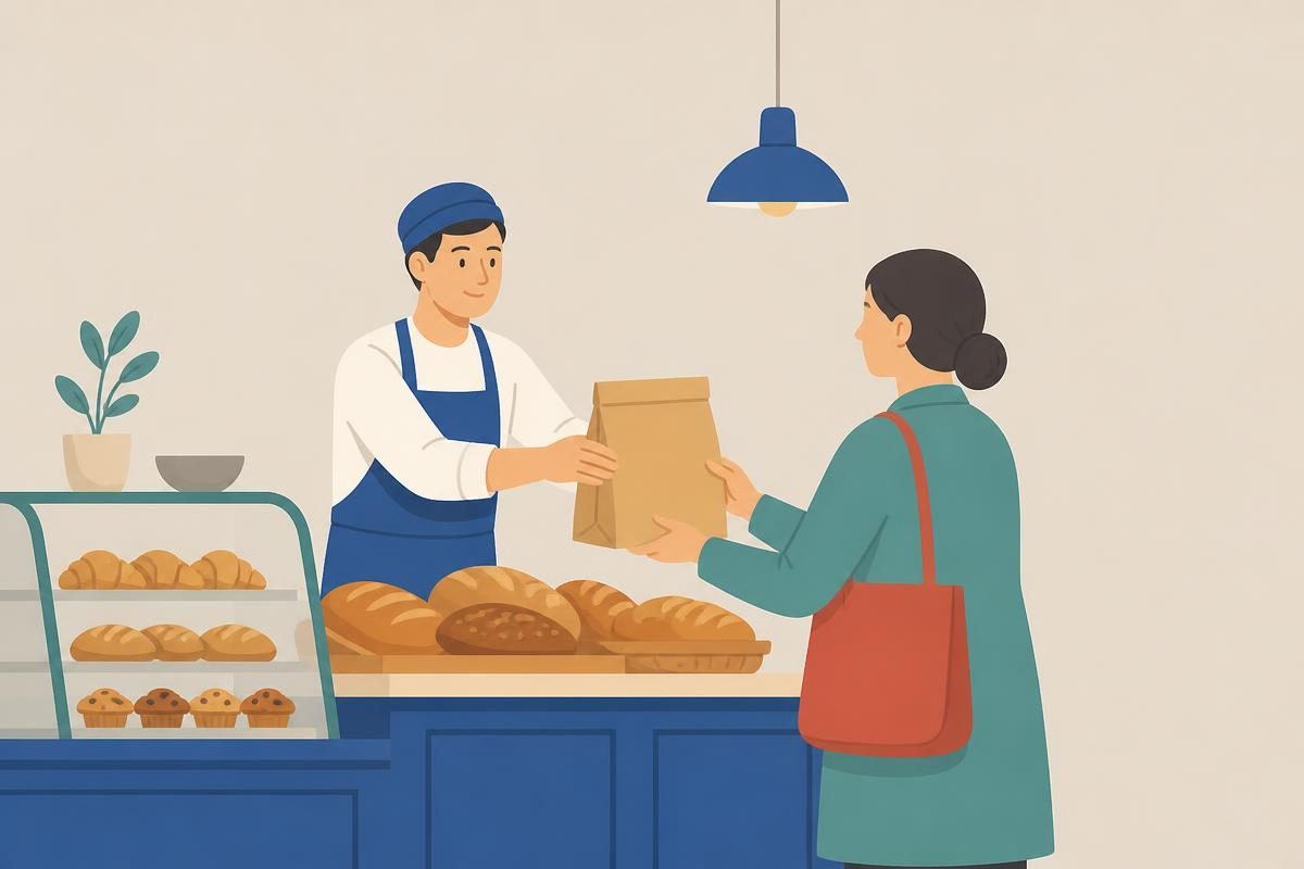 Scene illustration for the listening dialogue „У пекари“