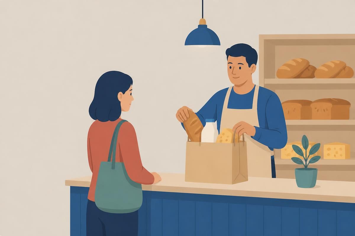 Scene illustration for the listening dialogue „У продавници“