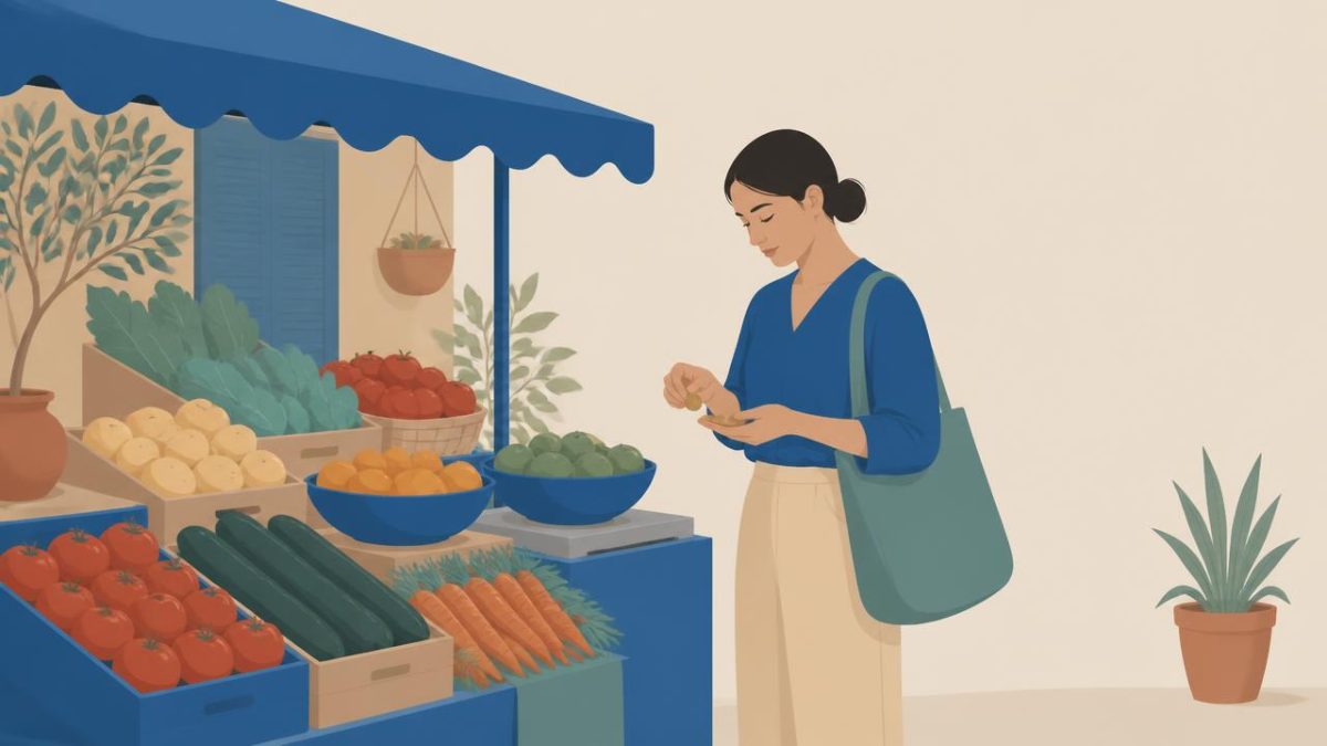 Cover illustration for the A1 practice unit „Numbers, prices and shopping“
