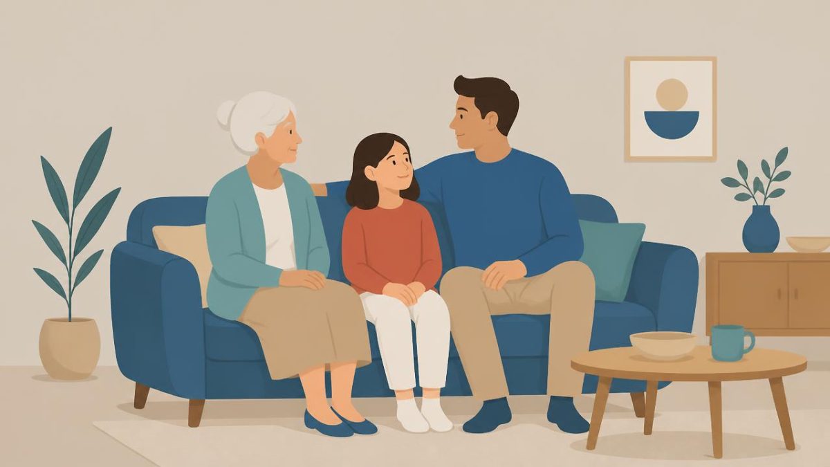 Cover illustration for the A1 practice unit „Family & introductions: talking about yourself and your people“