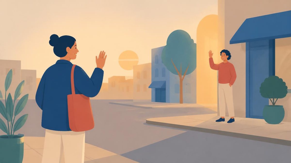 Cover illustration for the A1 practice unit „Greetings and how they sound“