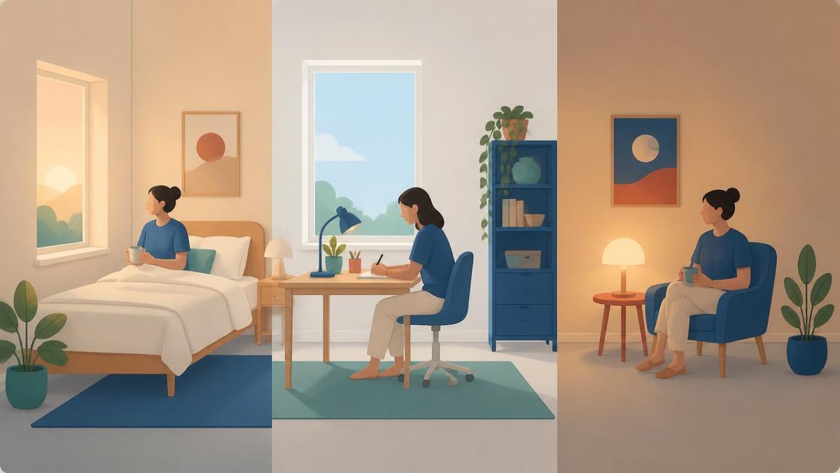 Cover illustration for the A1 practice unit „Daily life: describing your ordinary day, morning to evening“