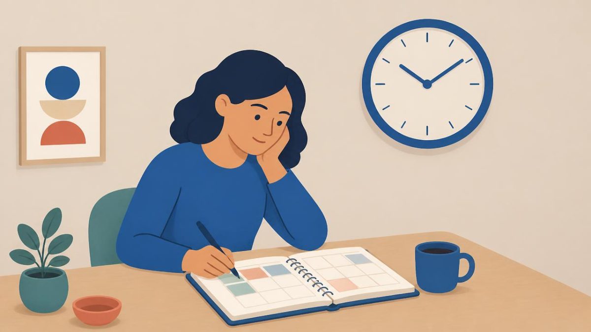 Cover illustration for the A1 practice unit „What time: telling time and meetings“
