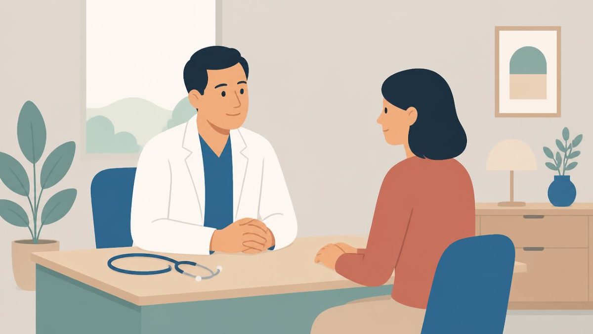 Cover illustration for the A2 practice unit „Health: describing symptoms and visiting the doctor“