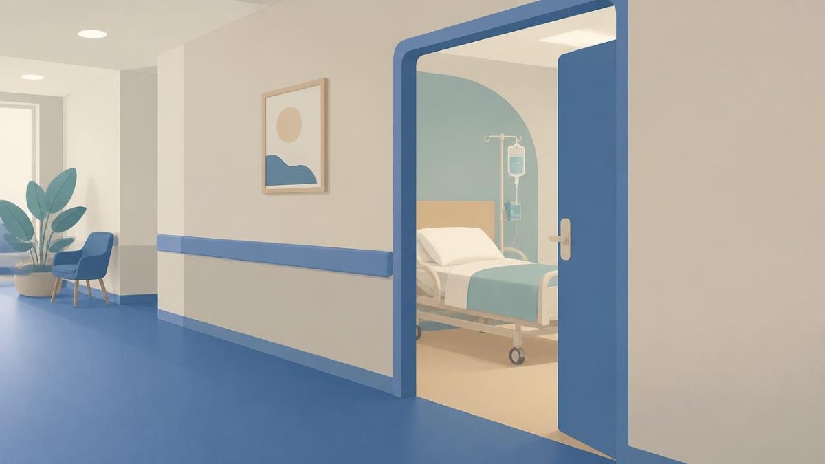 Cover illustration for the B1 practice unit „Medicine: a hospital visit, from symptoms to recovery“
