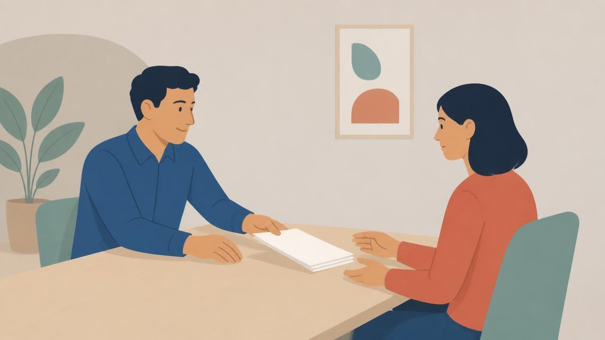 Cover illustration for the B1 practice unit „Work: applying, interviewing and talking about your job“