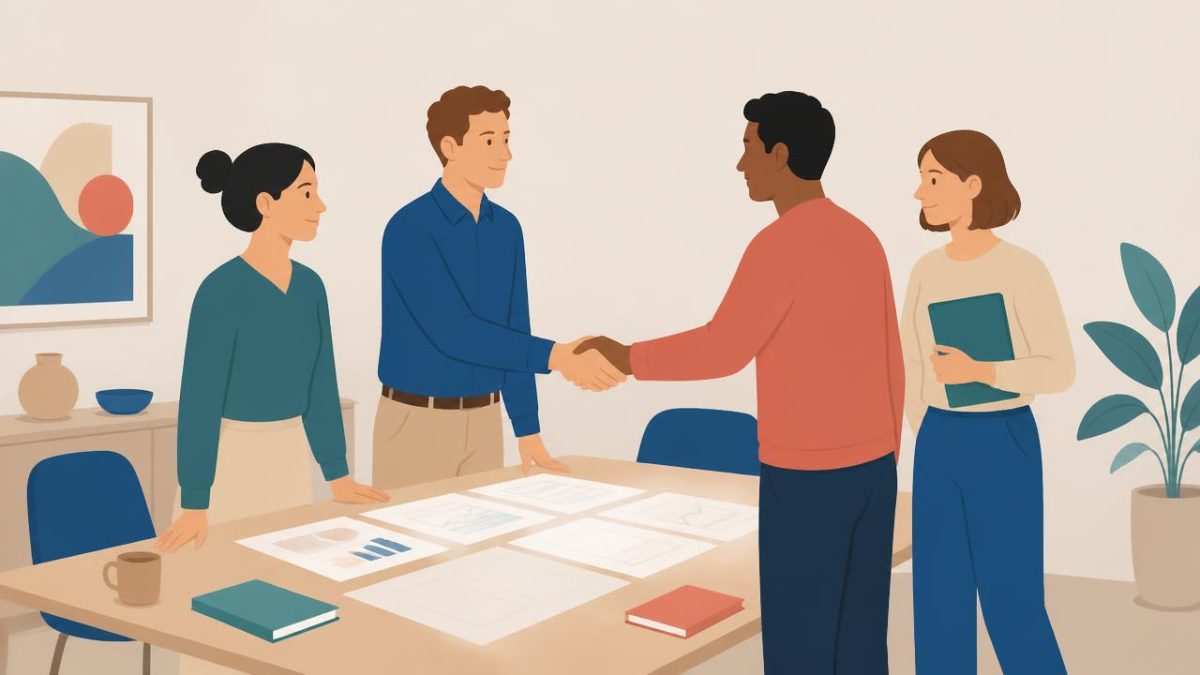 Cover illustration for the B2 practice unit „Business: starting a company and negotiating an investment“