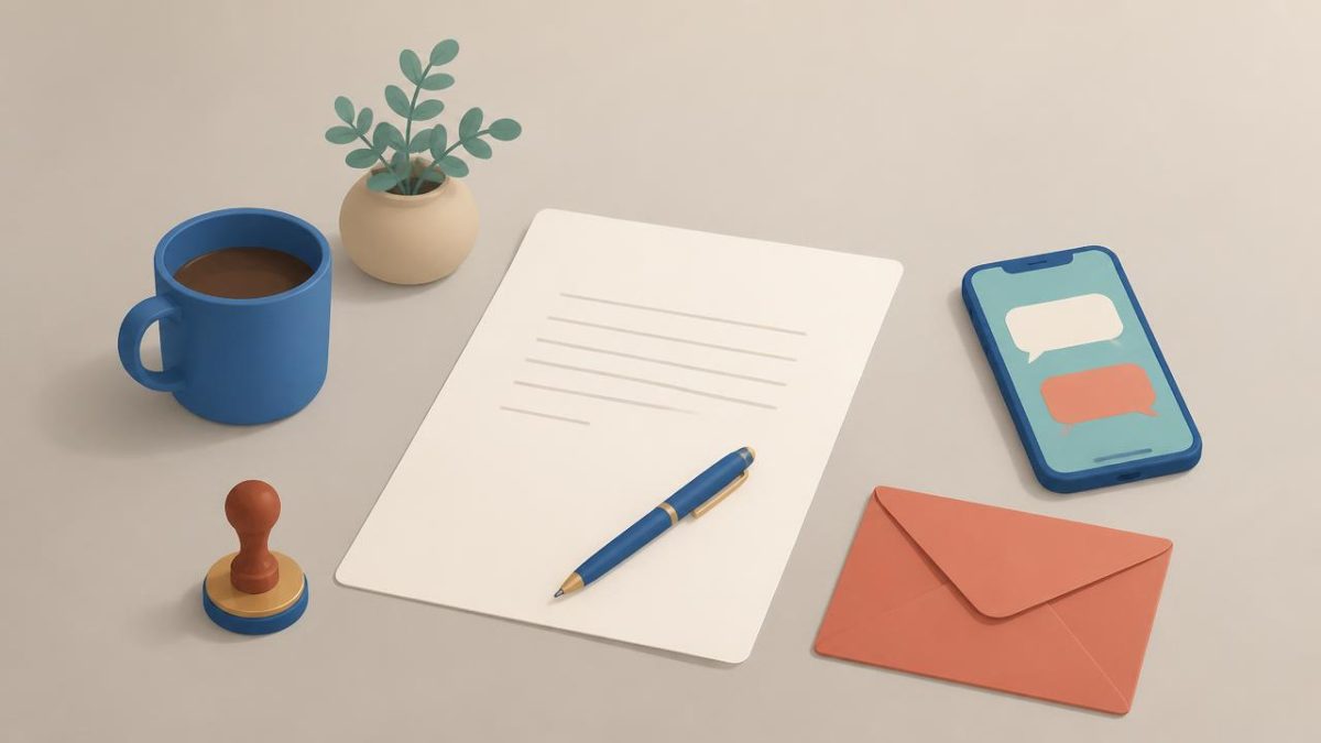 Cover illustration for the B2 practice unit „Formal & casual: a statement, a letter, a message“
