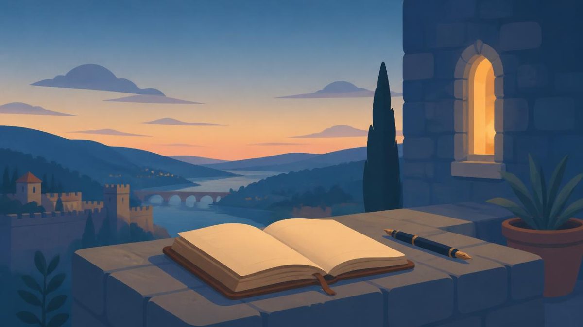 Cover illustration for the C2 practice unit „Literary style: fronted predicate and hyperbaton“