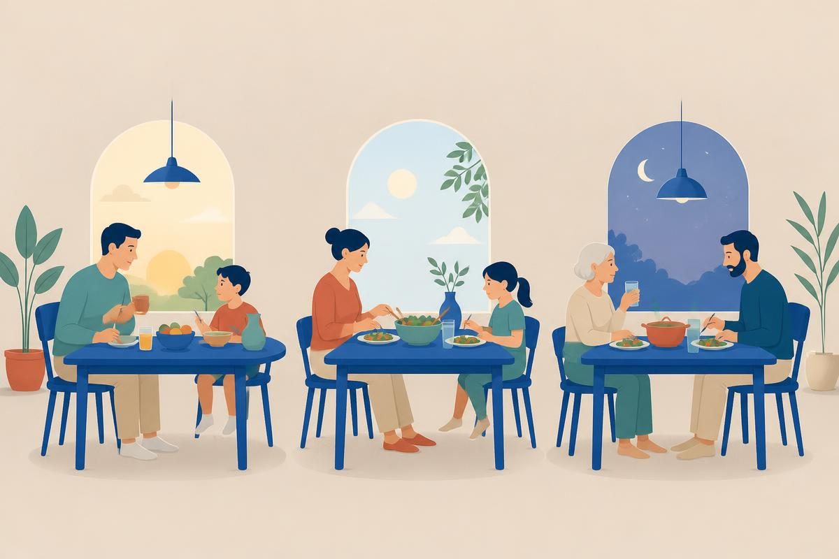 Header illustration for the A1 reading text „За столом цео дан“