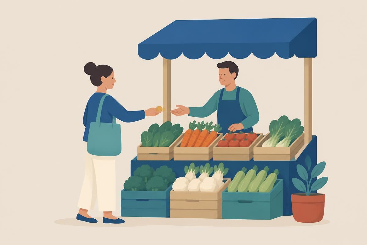 Context scene for the A1 writing task „At the market“